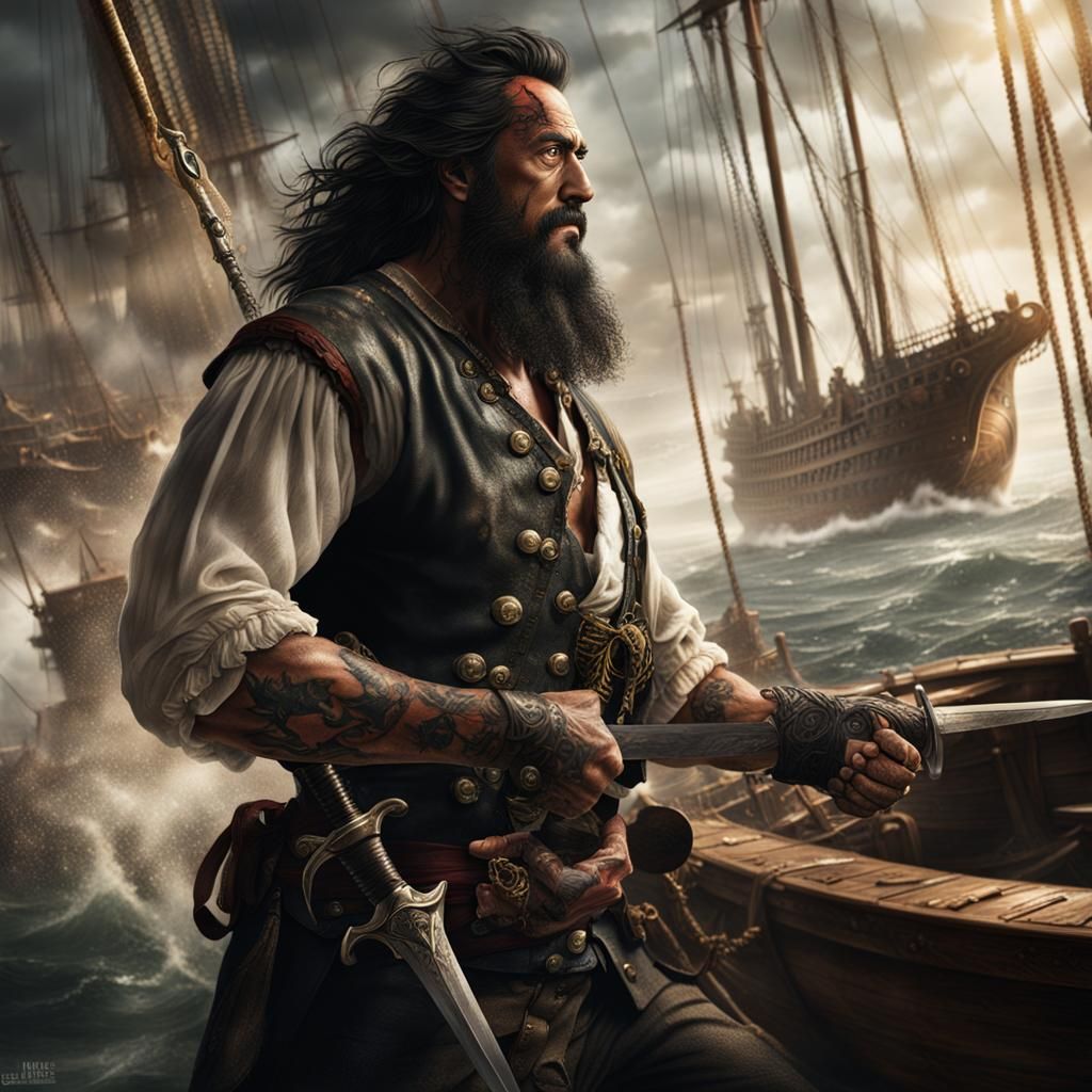 Blackbeard's Tattooed Arm in Ship Sword Fight