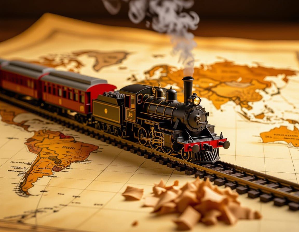 Miniature Steam Train Revealed Inside Carved Pencil on Map