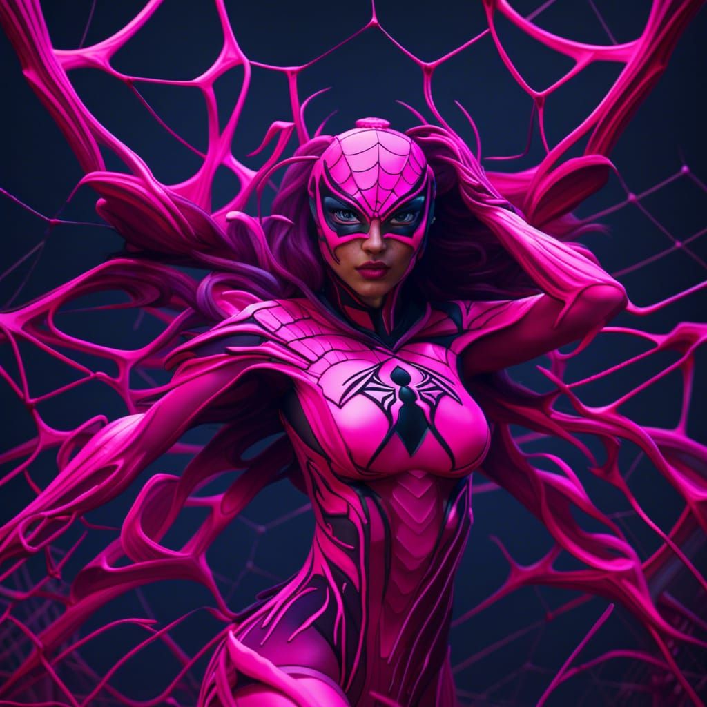 Pink SpiderWoman in Detailed Matte Painting