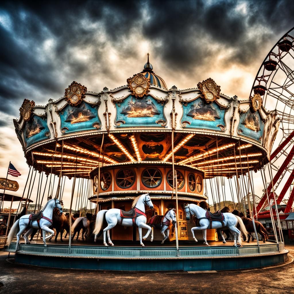 Carousel and Ferris Wheel in Hyperrealistic Style