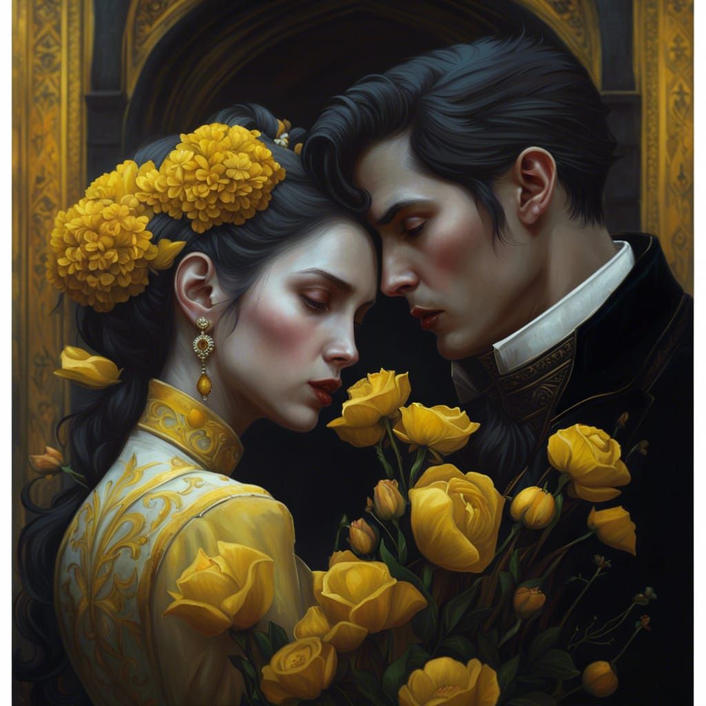 Gothic Lovers Embrace in Hyperdetailed Fantasy Art