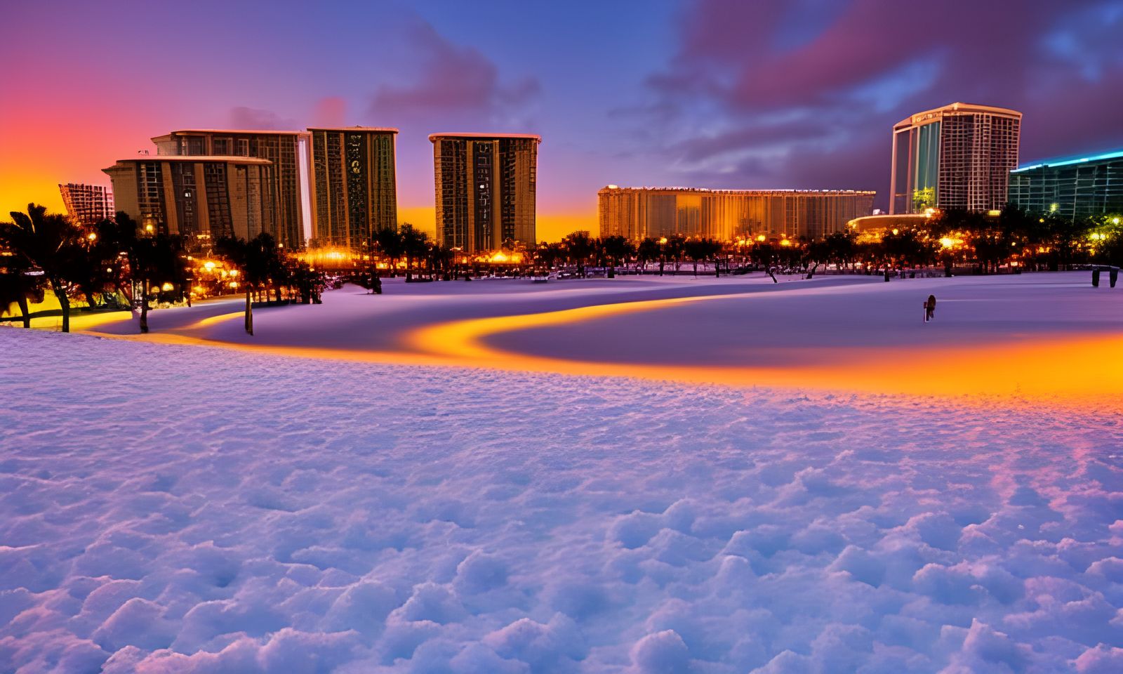 Snowy Sunset on Waikiki Beach: Alcohol Ink Art