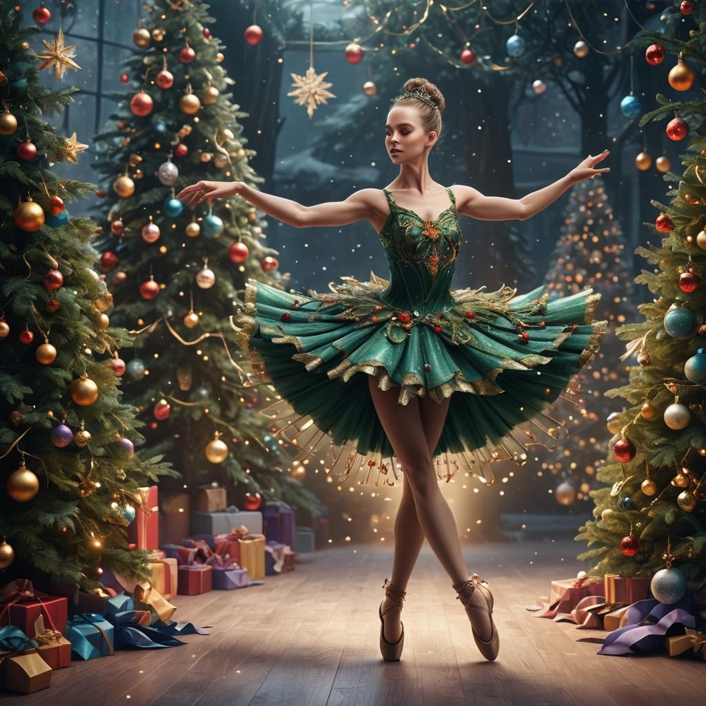 Enchanted Christmas Tree Ballerina in Detailed Matte Paintin...