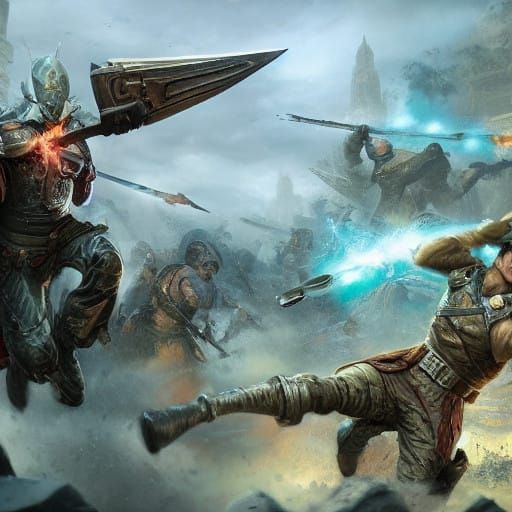 Warrior's Creed in Vibrant Fantasy Landscape