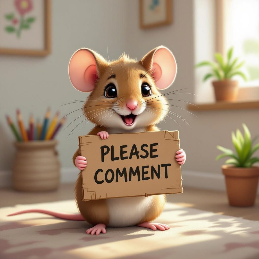 Whimsical Mouse Pleads for Comments in Cozy Room