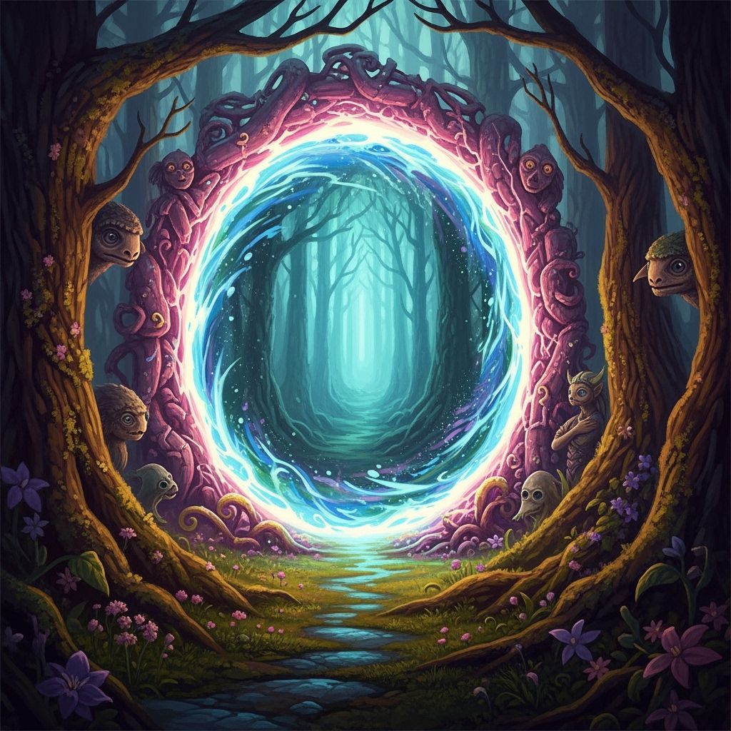 Mysterious Portal in Ancient Forest, Fantasy Concept Art