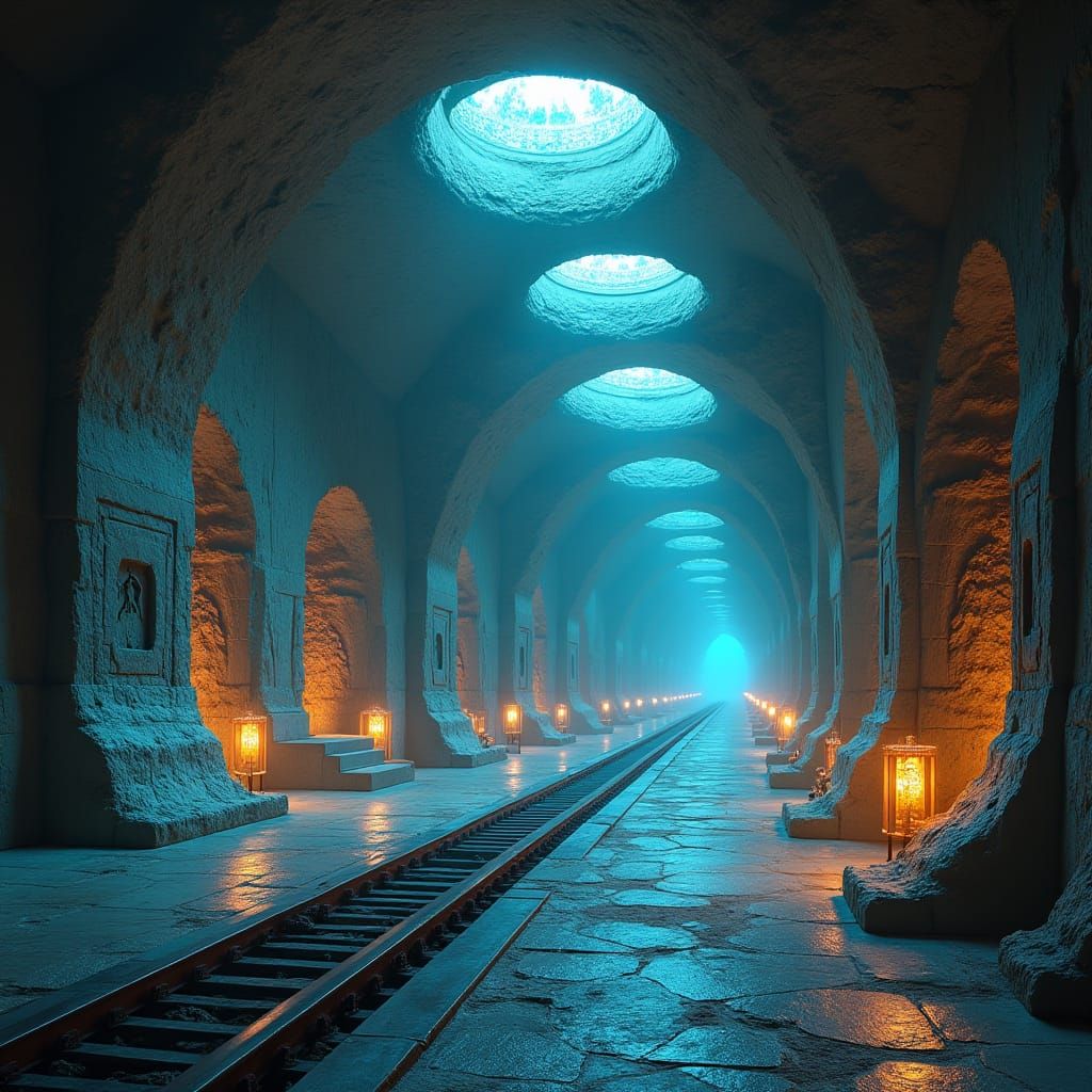 Subterranean Platform with Gleaming Stone Archways