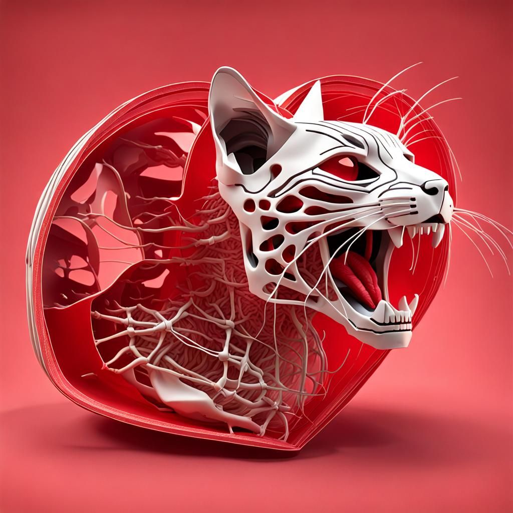 3D Cross-Section of Cat Skeleton with Heart