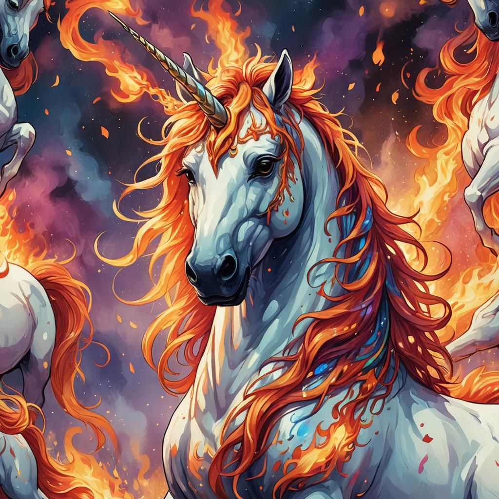 Fiery Unicorn in a Magical Fantasy Illustration