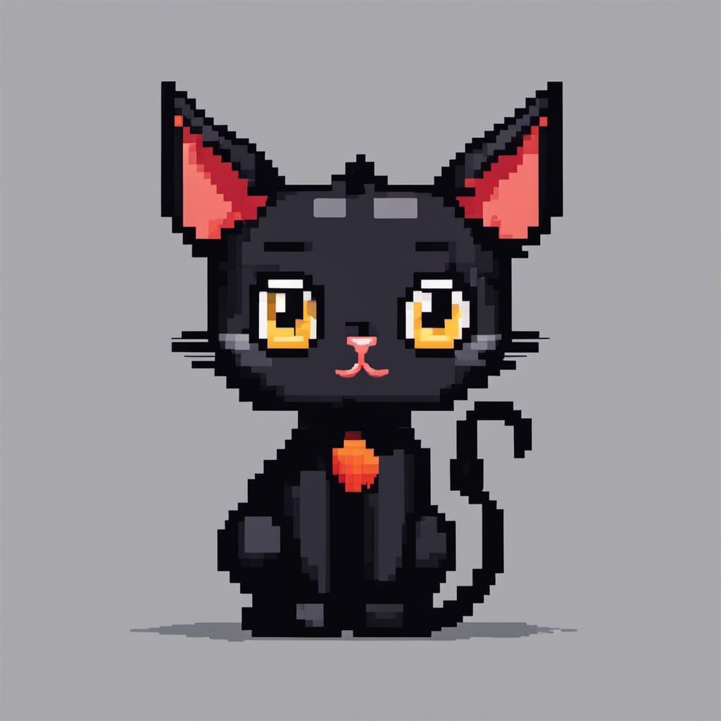 Cute Devilish Black Cat Pixel Art