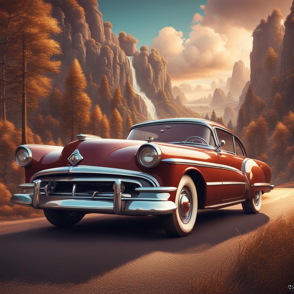 Retro Car Poster: Classic Road Trip Art