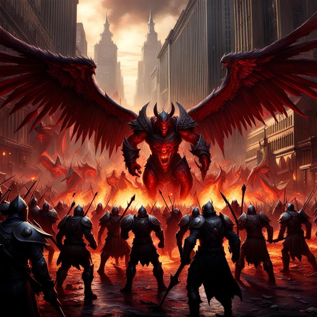 Epic Demon Army Versus Angel Battle in Dark Fantasy Style