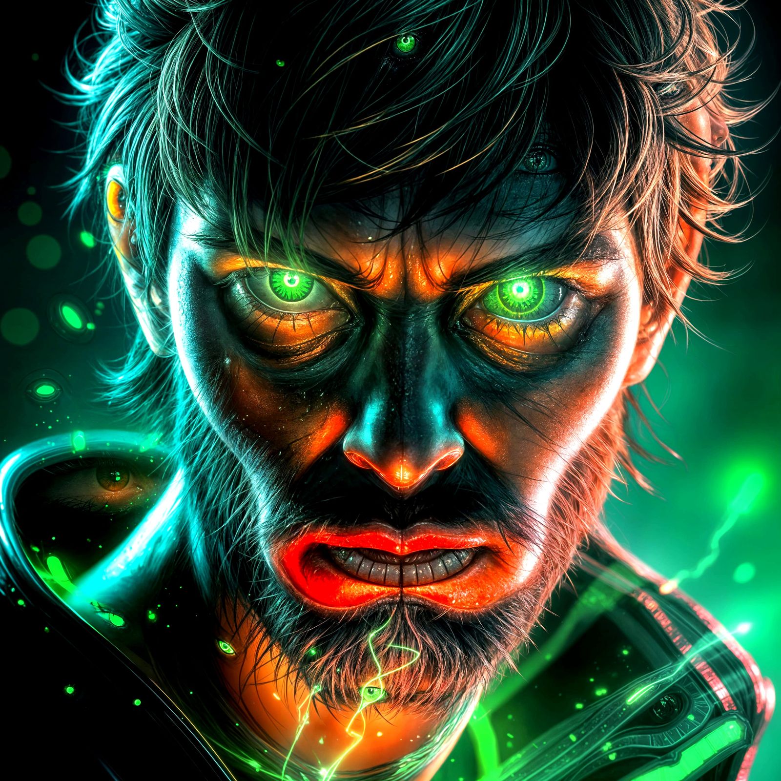 Hyperdetailed Portrait of an Entity with Bright Green Glowin...