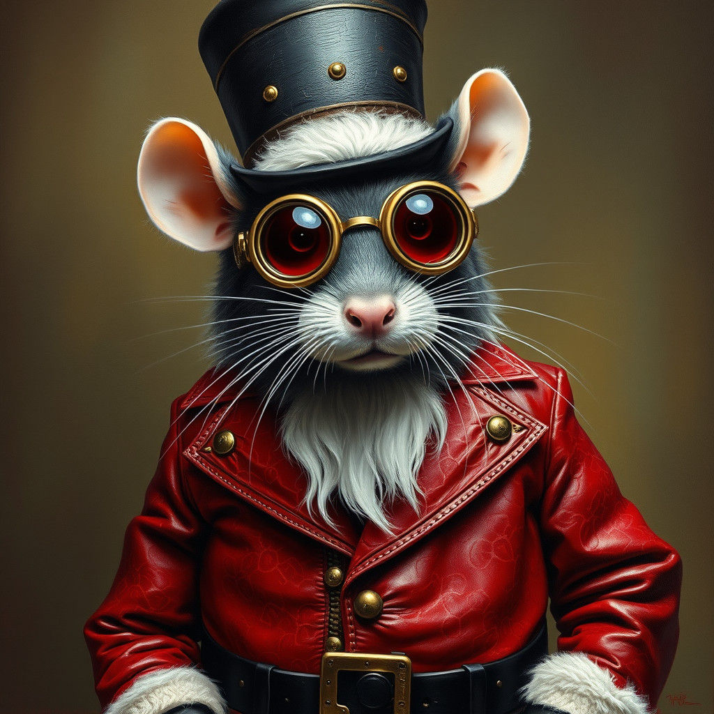 Steampunk Rat in Embossed Leather Suit: Oil Painting