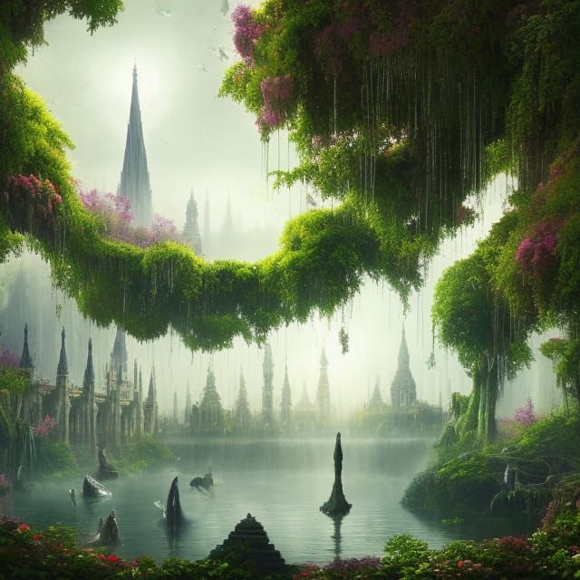 Utopian City with Floating Gardens: Digital Matte Painting