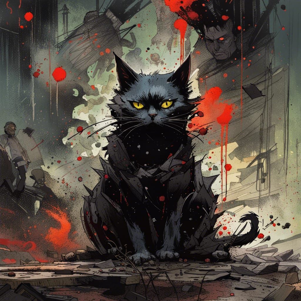 Terrifying Black Cat Speed Painting in Horror Manga Style