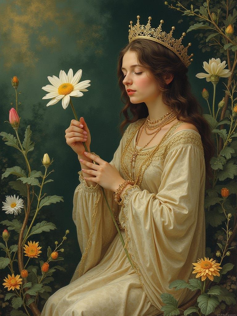 Young Woman Holding Magical Box in Art Nouveau Style