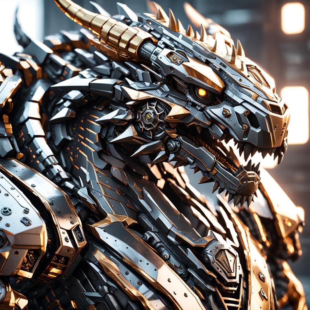 Futuristic Dragon Armor with Intricate Mech Details