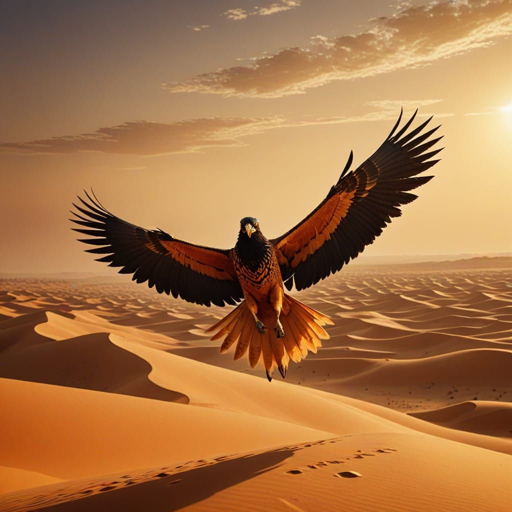 Giant Rukh Bird Soars Over Arabian Desert
