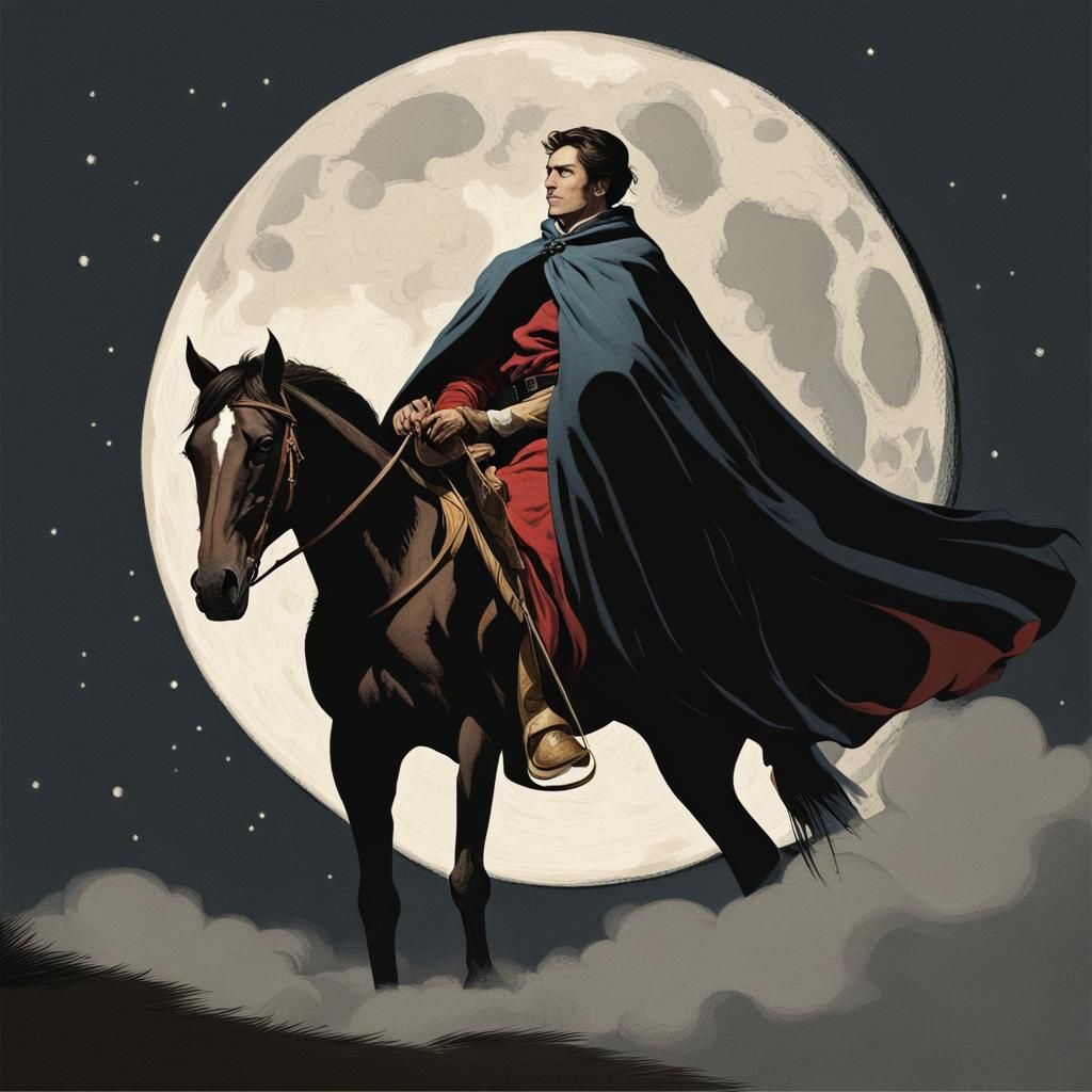 Man Rides Horse Under Full Moon