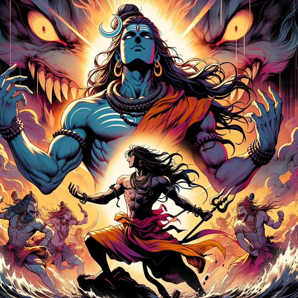 Aghori and Shiva Tandava in Manga Anime Style
