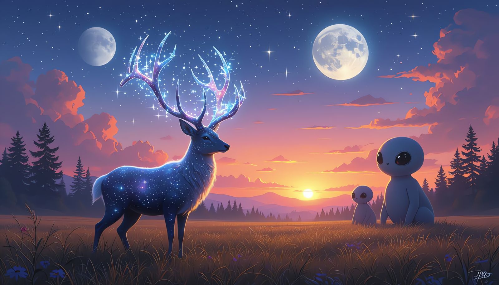 Celestial Deer with Starlight Antlers in Surreal Oil Paintin...