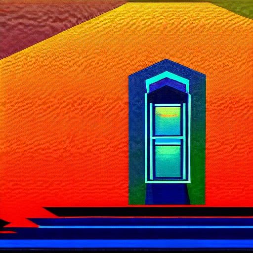Cubist Computer World: Geometric Art Deco Landscape