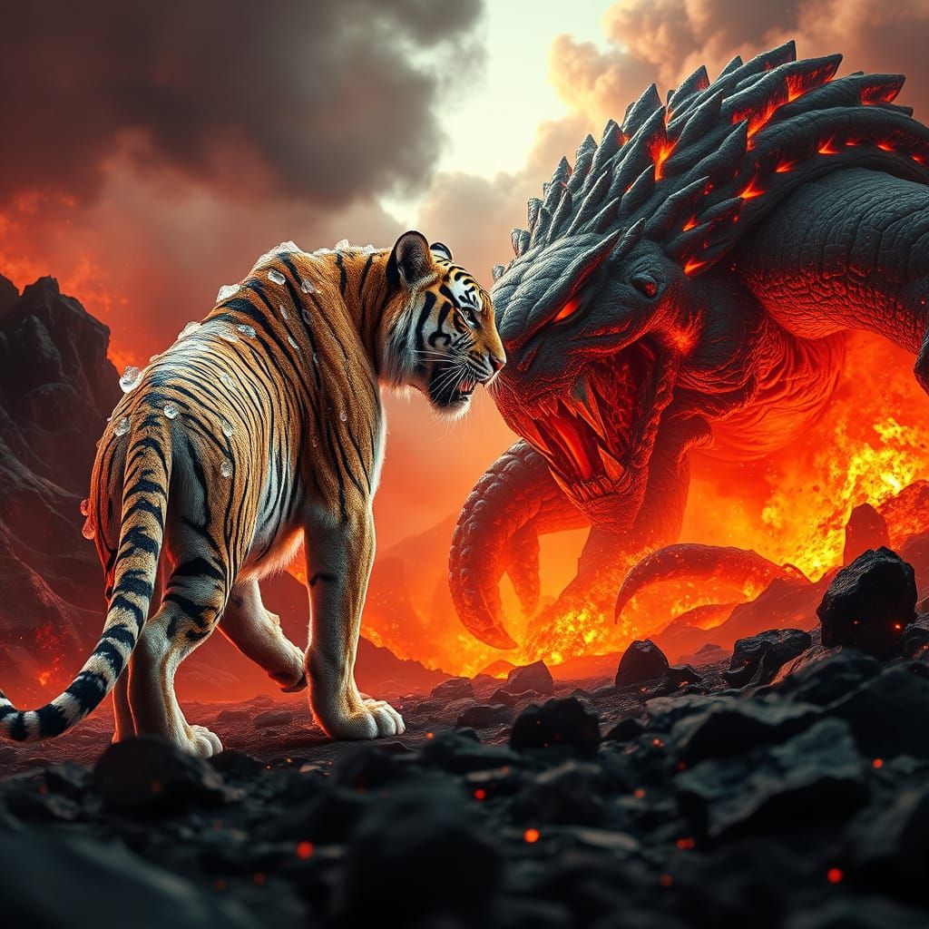 Majestic Crystal Tiger vs Lava Beast in Epic Showdown