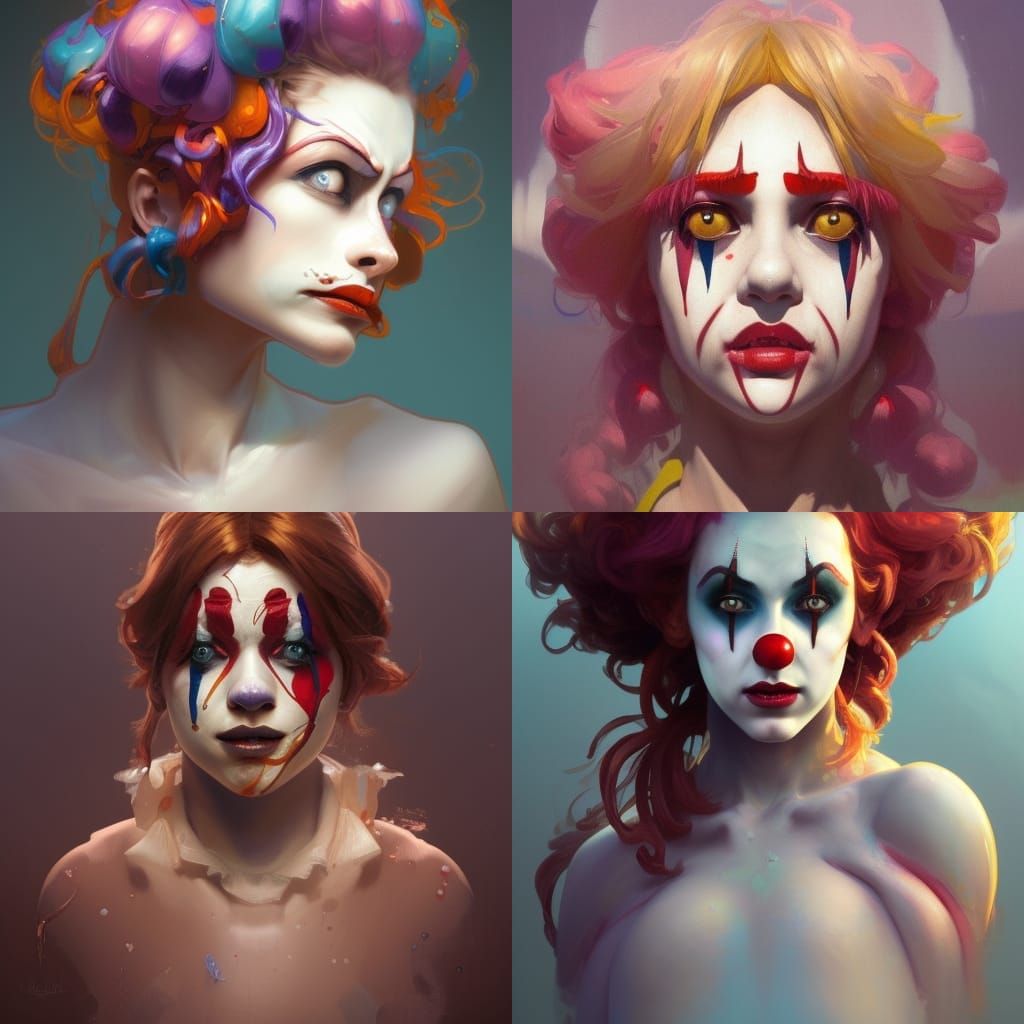 Detailed Clown Girl Portrait in Art Nouveau Style