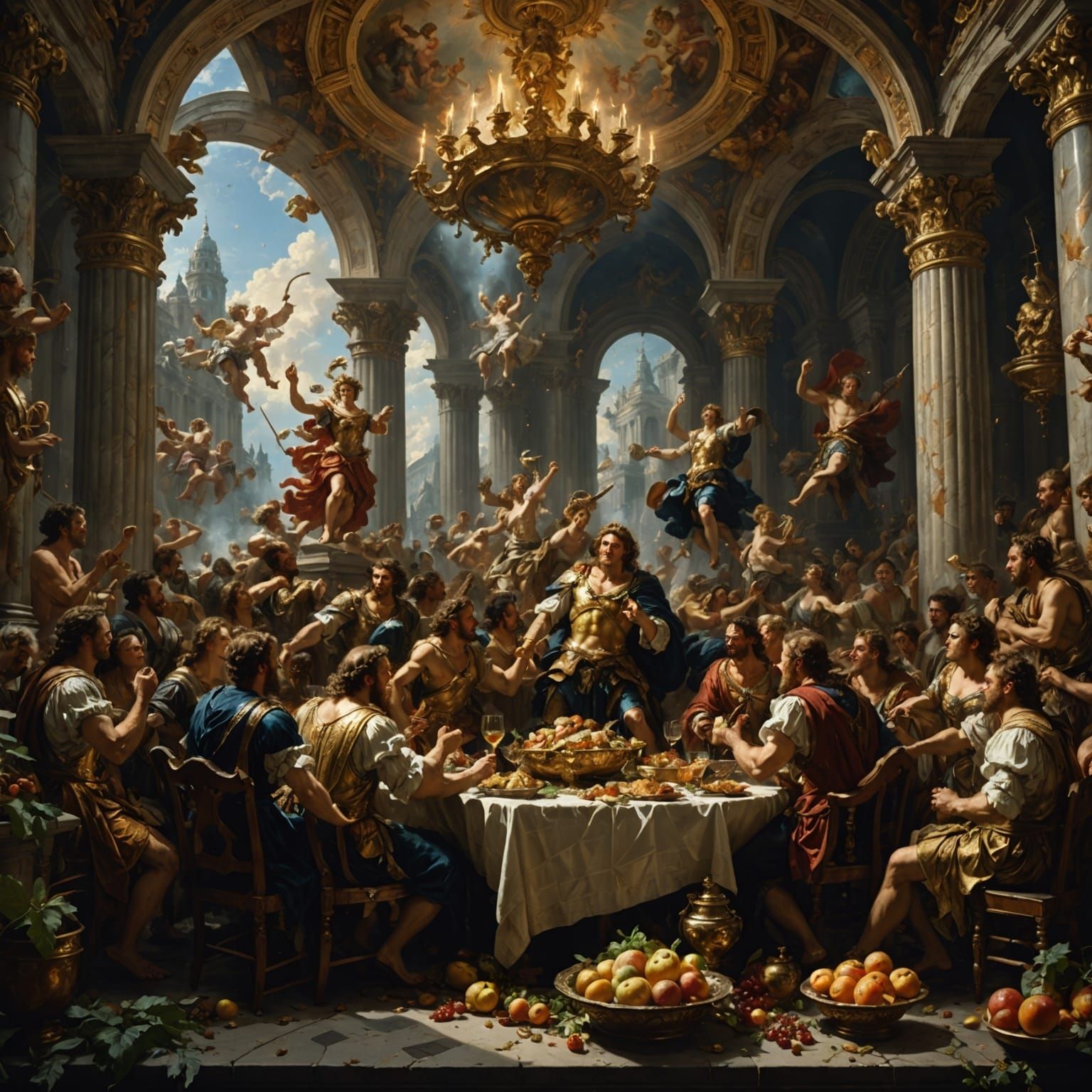 Rococo Gods Feast in Dark Fantasy Baroque Style
