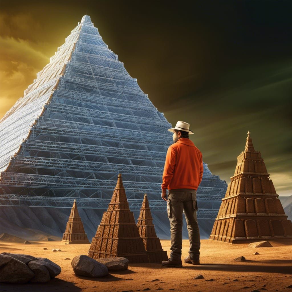 Researcher at Pyramid Excavation: Hyperrealistic Fantasy Art