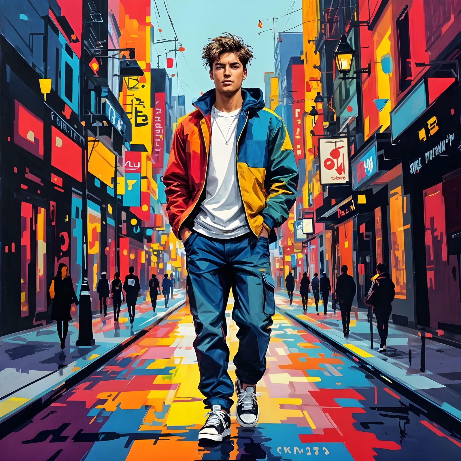 Young Man in City Street, Pop Art Style