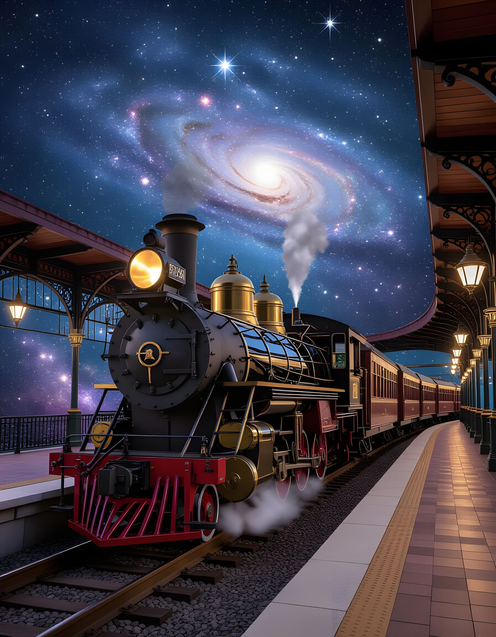 Antique Train Enters Futuristic Galaxy Station