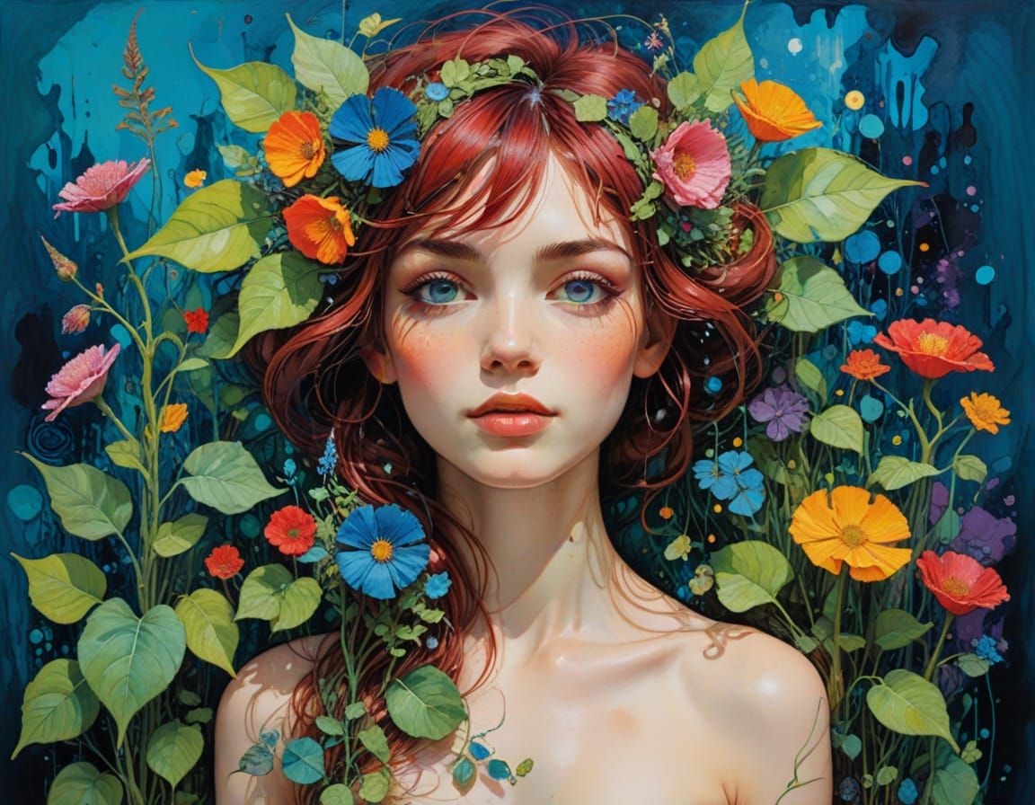 Vibrant Garden Scene in Whimsical Artistic Style