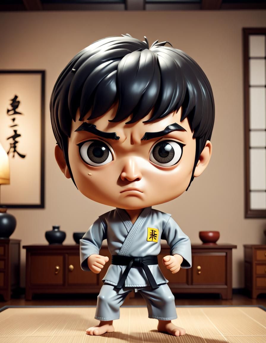 Bruce Lee Chibi Cartoon Character Portrait