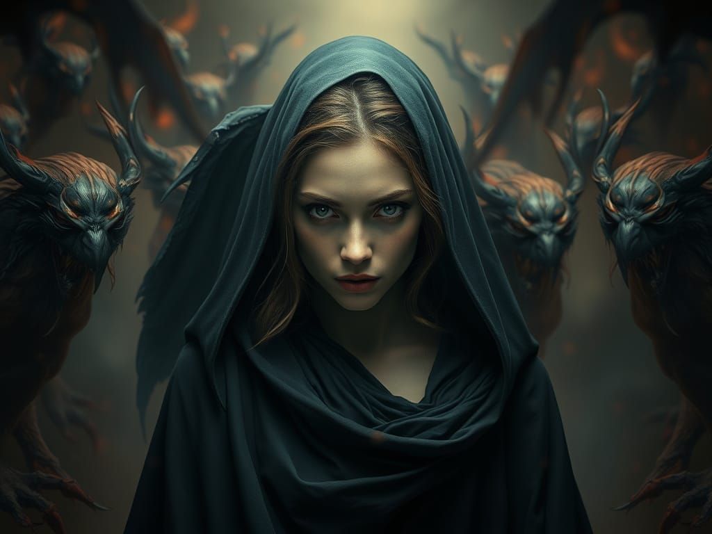 Mystical Woman Surrounded by Shadows