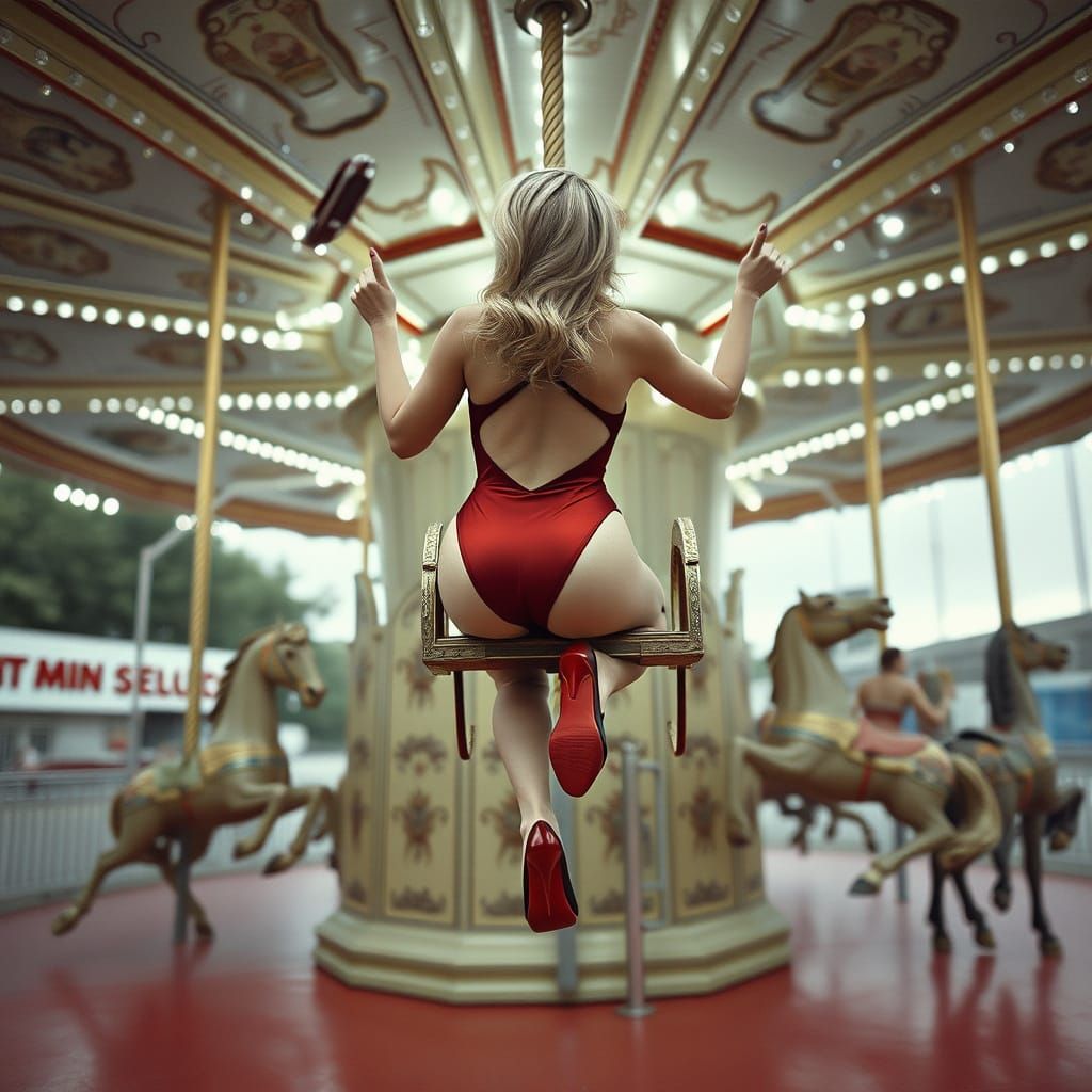 Woman on Carousel in Hyperrealistic Style