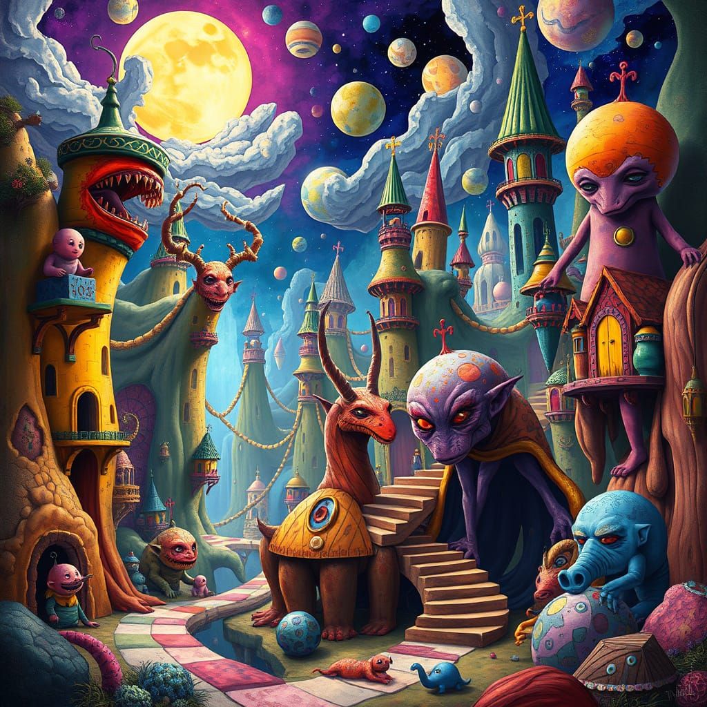 Surreal Landscape with Morphing Creatures