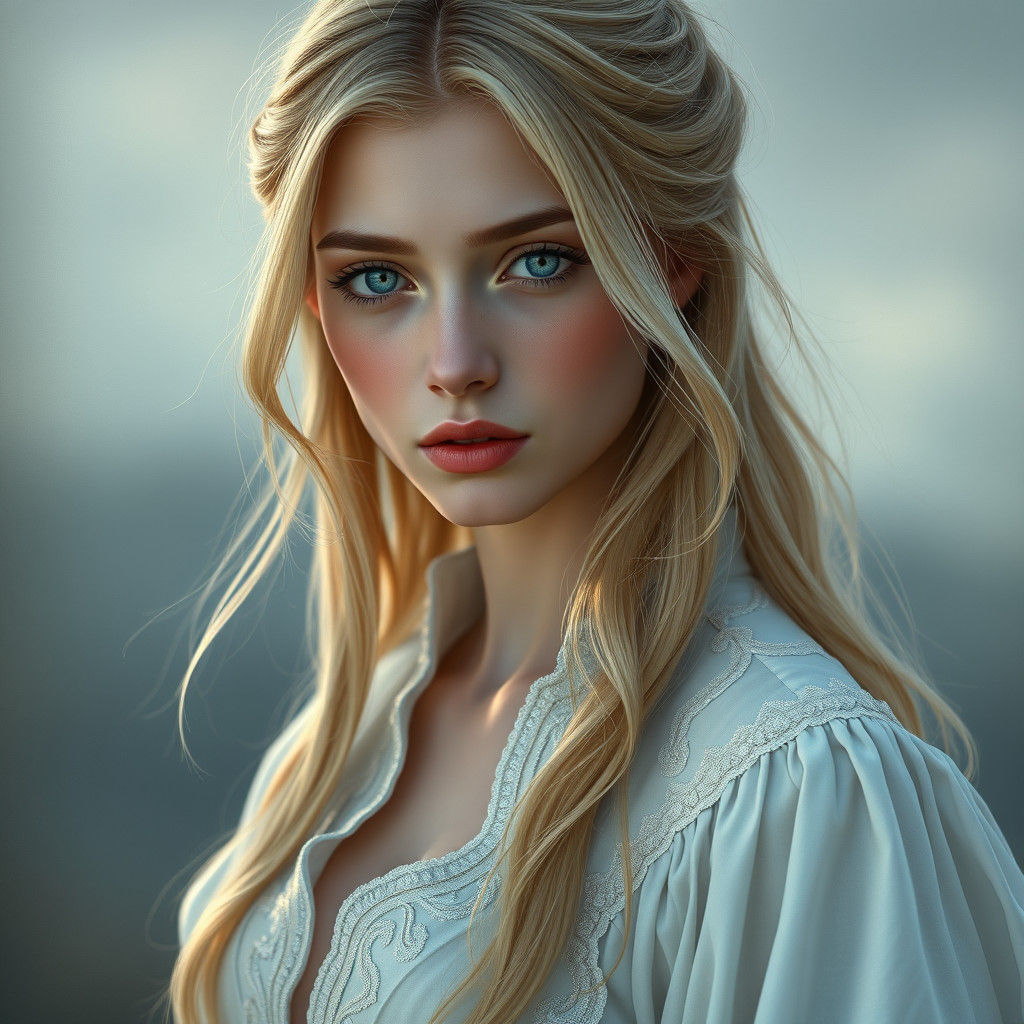 Blonde Woman in White Gown: Fantasy Concept Art