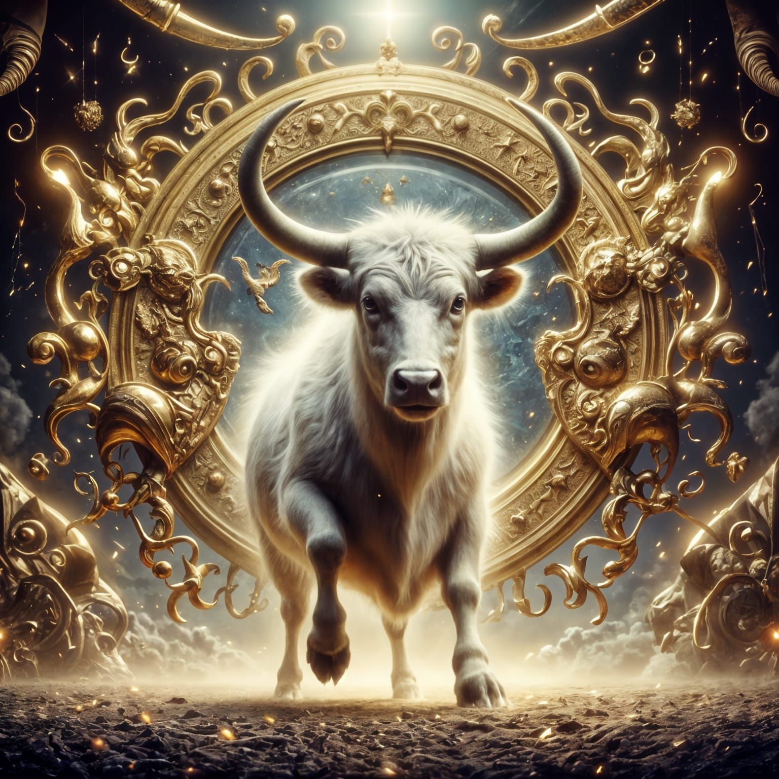 Hyperrealistic Cinematic Taurus Zodiac Bull in Mixed-Media P...