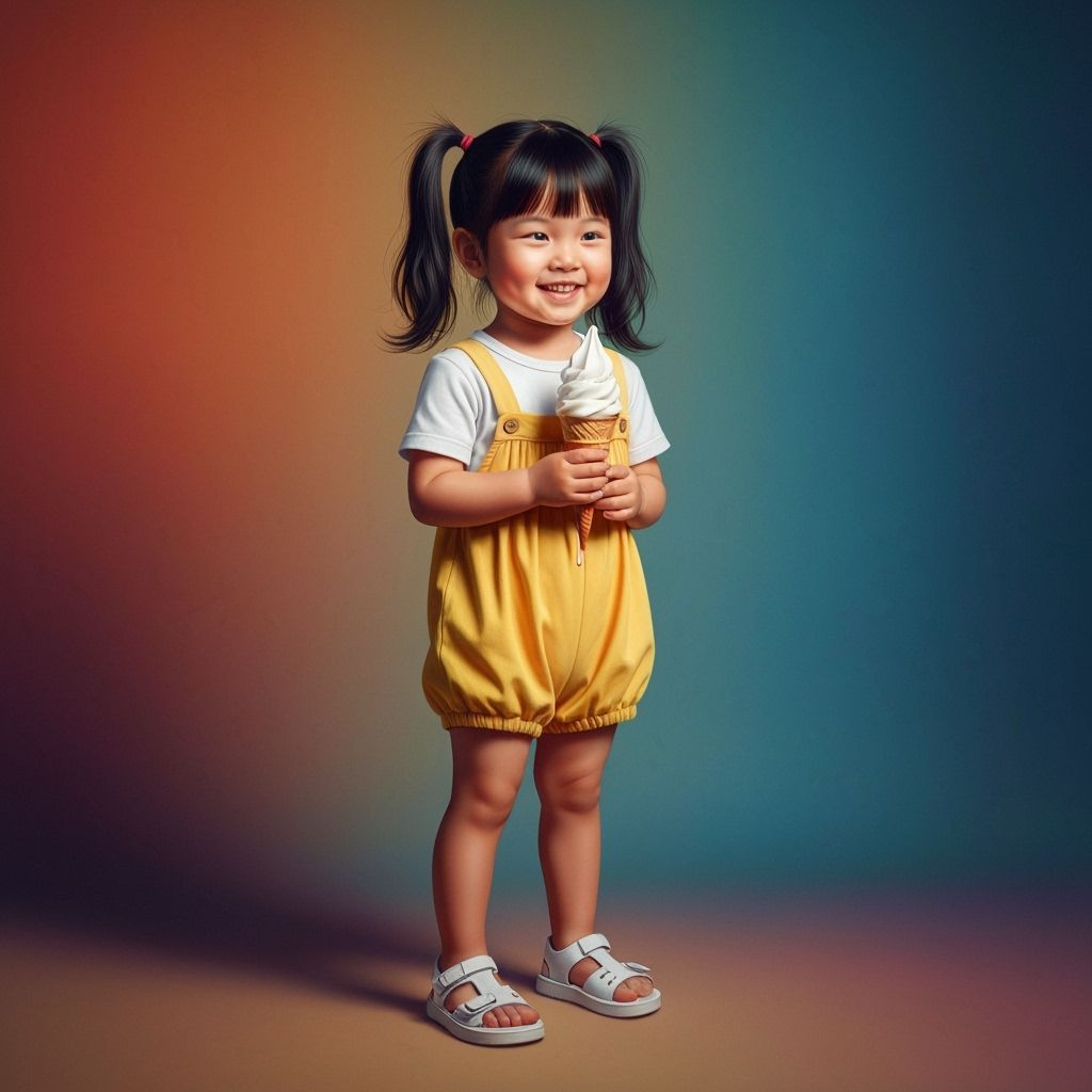 Girl with Melting Ice Cream Cone in Hyperrealistic Style