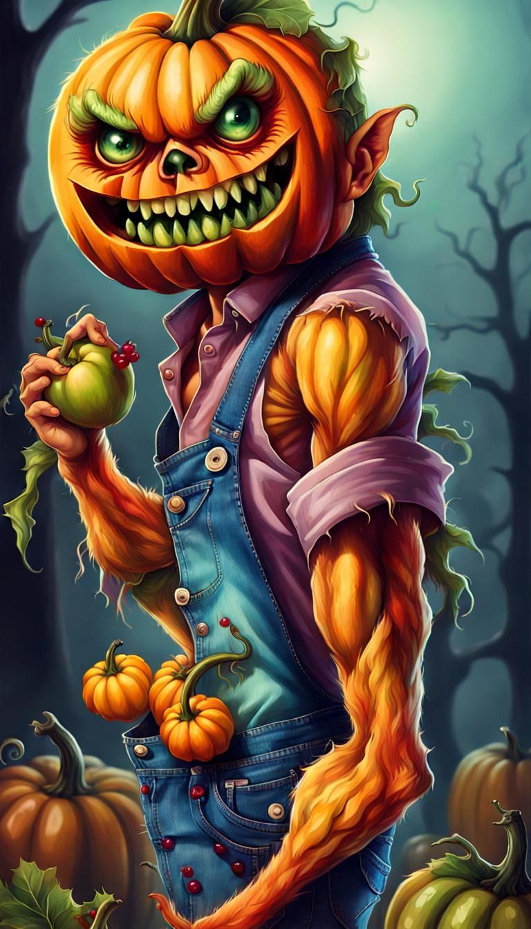 Halloween Fruit Pumpkin Monster in Cool Colors