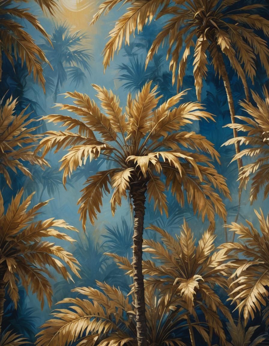 Lavish Palm Tree and Parchment in Gold Setting