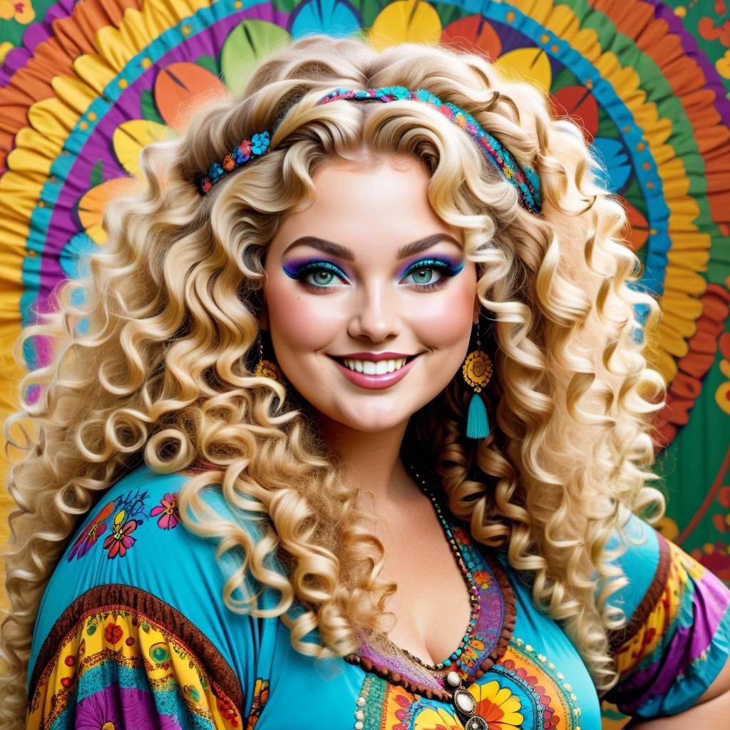 Stunningly Beautiful Curvy Woman in 1960s Hippie Style