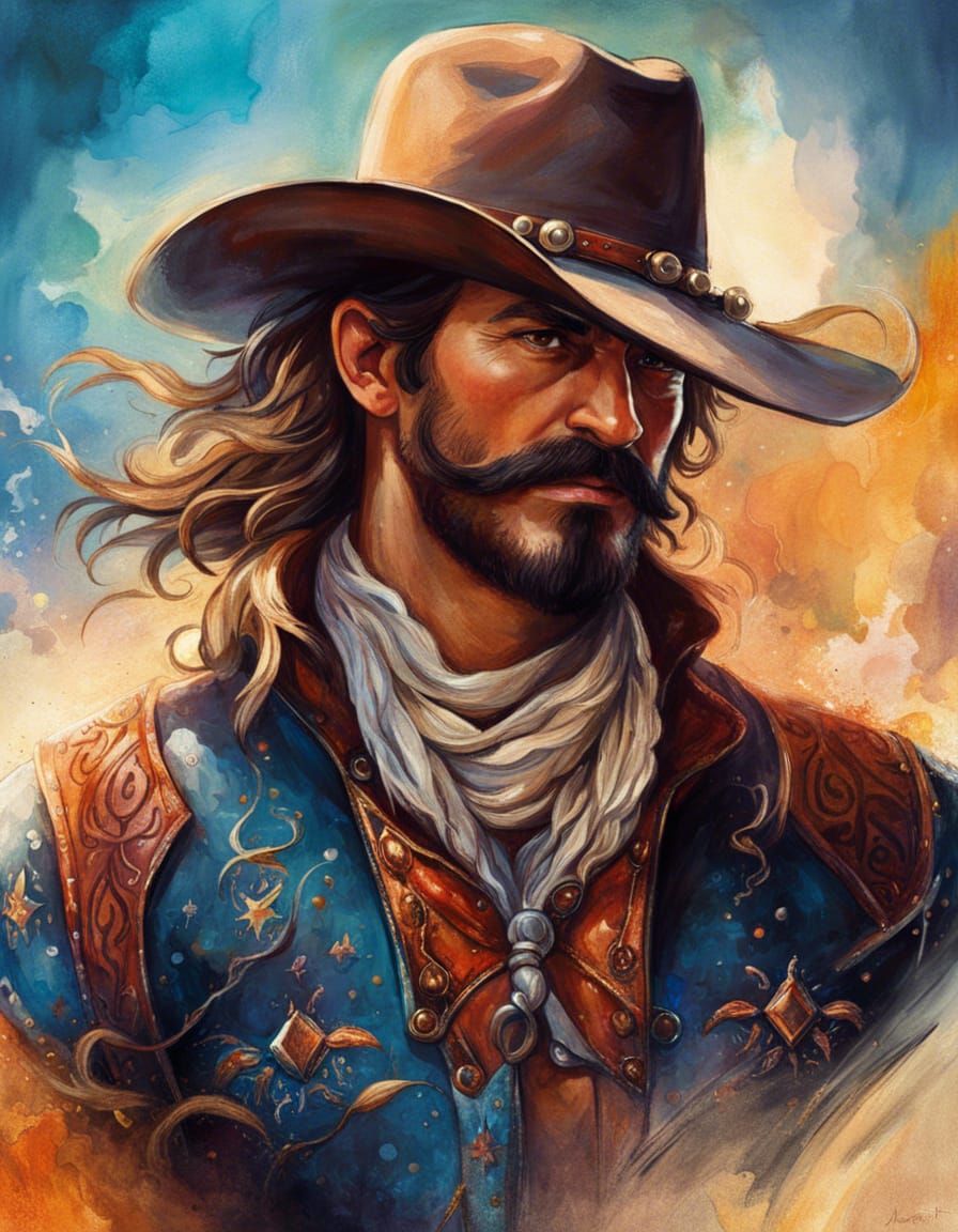 Cowboy with an Enormous Mustache in Splash Art
