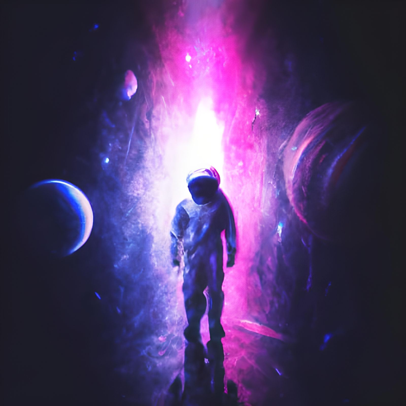Cosmic Solitude: Holographic Astral Illustration