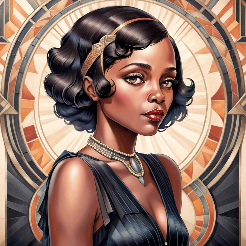Black Woman Portrait in 1920s Art Deco Style