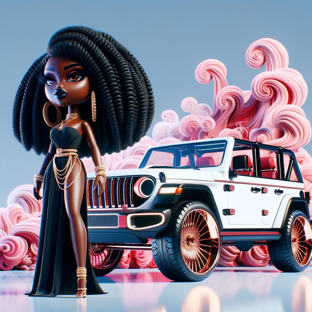 Stunning Black Woman in Bratz-Inspired Impressionist Style w...