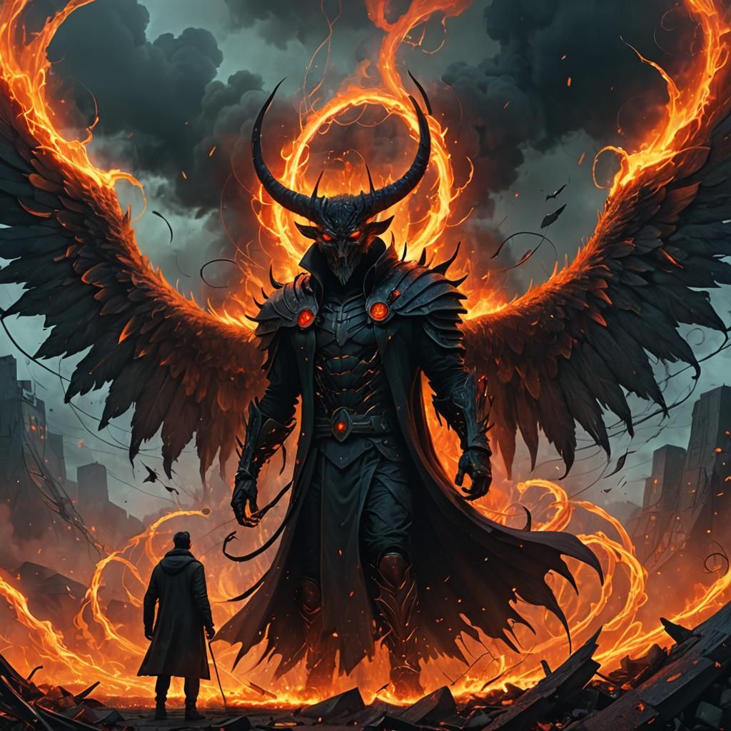 Lucifer in Fiery Vortex: Digital Matte Painting