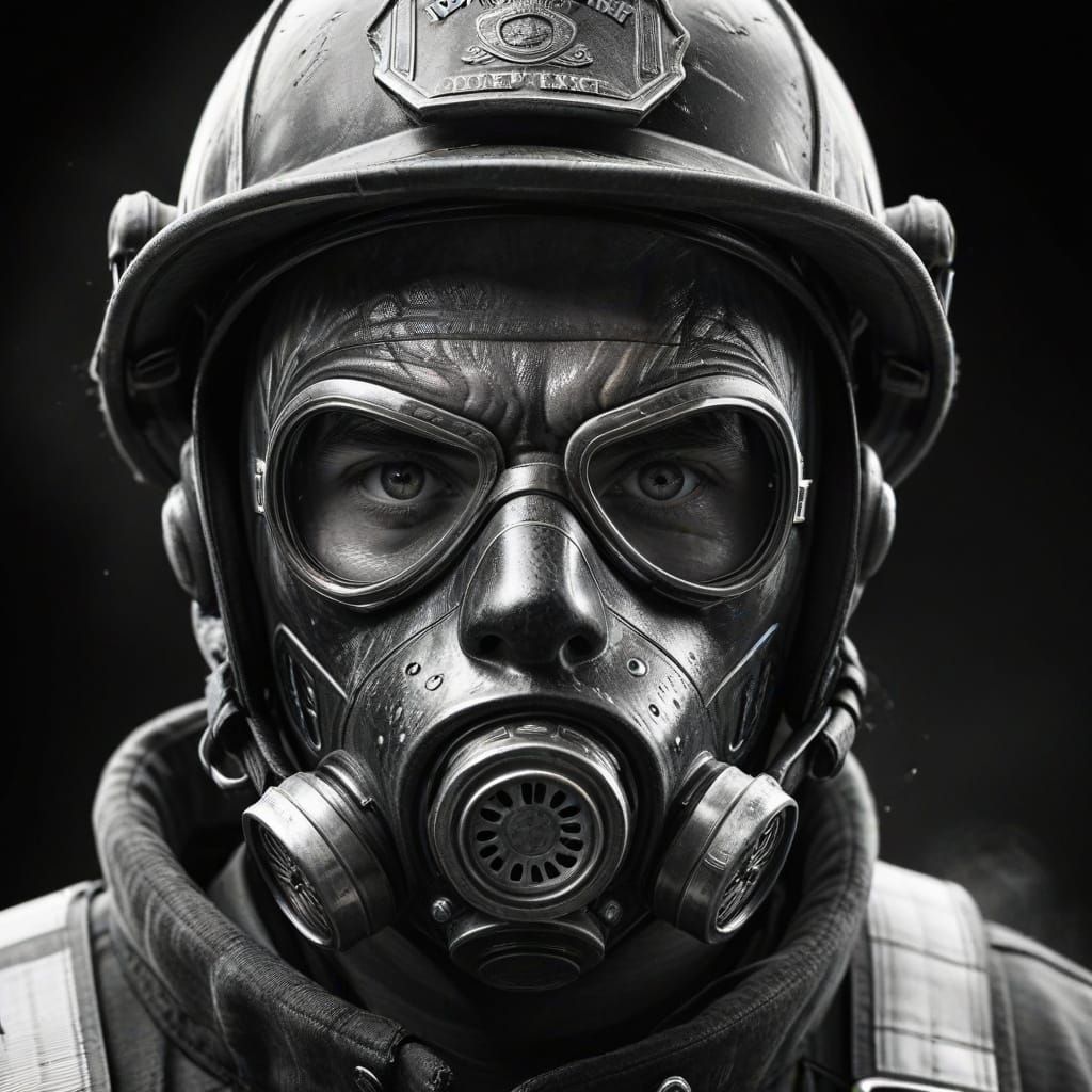Intense Firefighter Graphite Sketch in Sin City Style